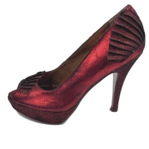 Poetic Licence London “Egyptian Princess” Red Metallic Peep Toe Pumps - Picture 9 of 16